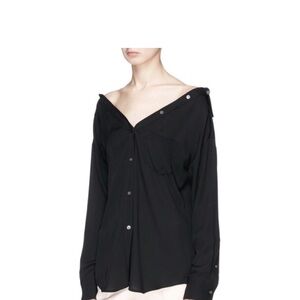 Theory classic tamalee off shoulder button down shirt
